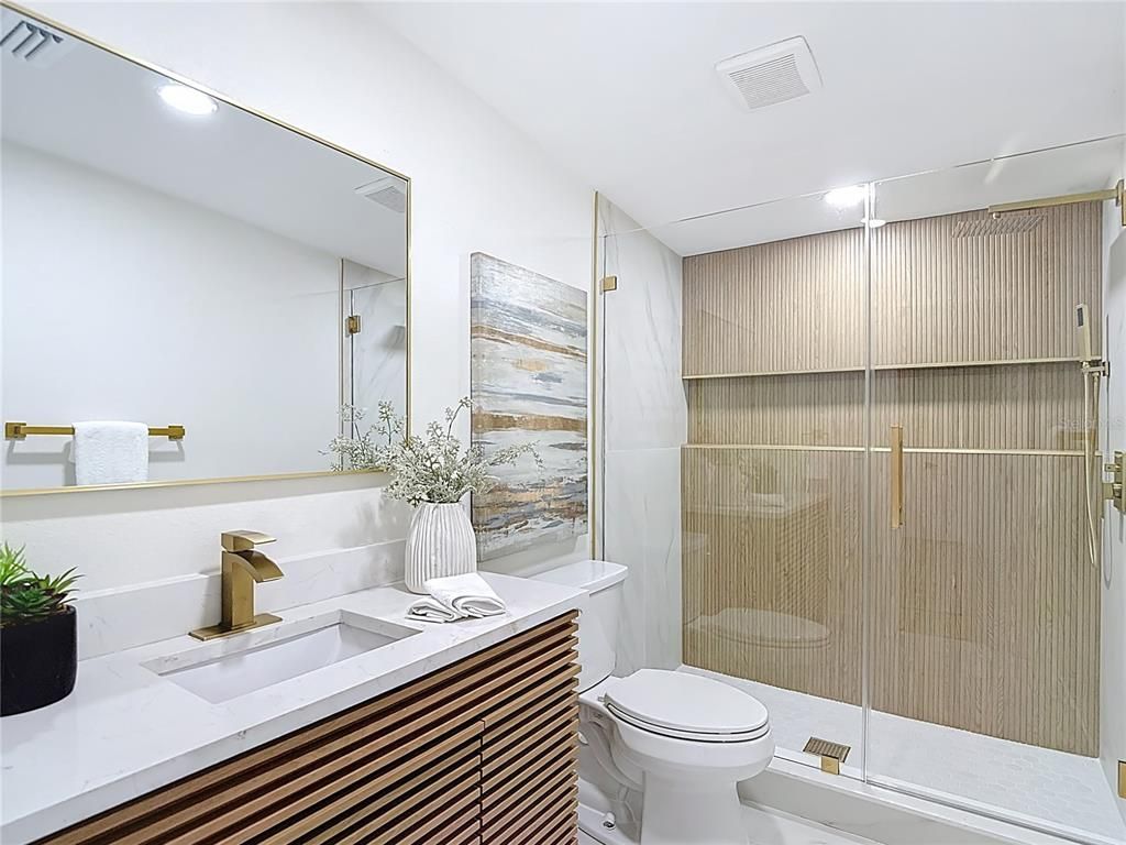 Bathroom, Glass Shower, Interior, Recessed Lighting