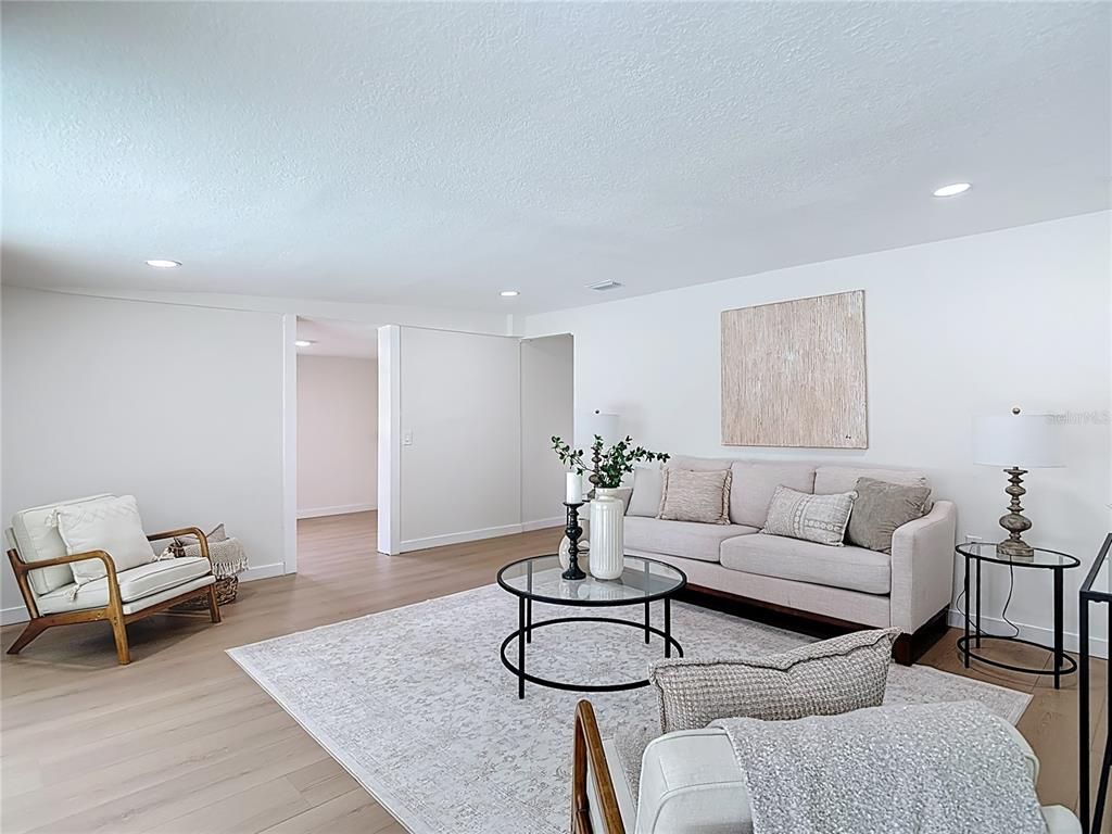 Interior, Living room, Recessed Lighting, Wood Texture Flooring