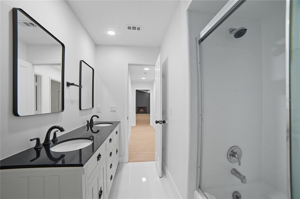 Bathroom, Dual Sink Vanities, Glass Shower, Interior, Recessed Lighting