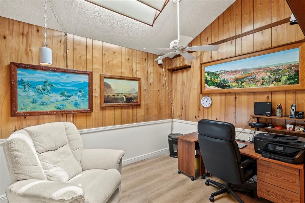 Home Office, Interior, Wood Texture Flooring, Wooden Walls