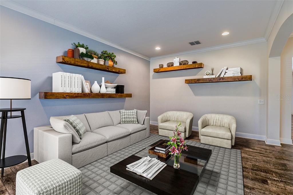 Interior, Living room, Recessed Lighting, Wood Texture Flooring