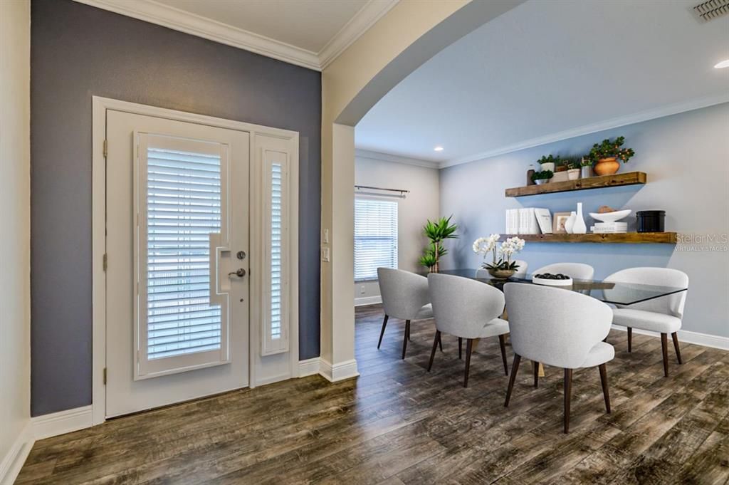 Dining room, Interior, Recessed Lighting, Wood Texture Flooring