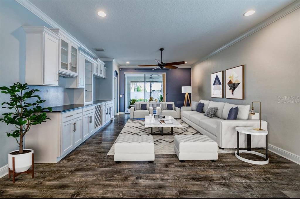 Interior, Living room, Recessed Lighting, Wood Texture Flooring