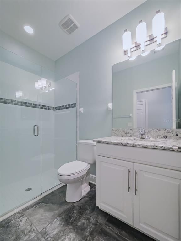 Bathroom, Glass Shower, Interior, Recessed Lighting