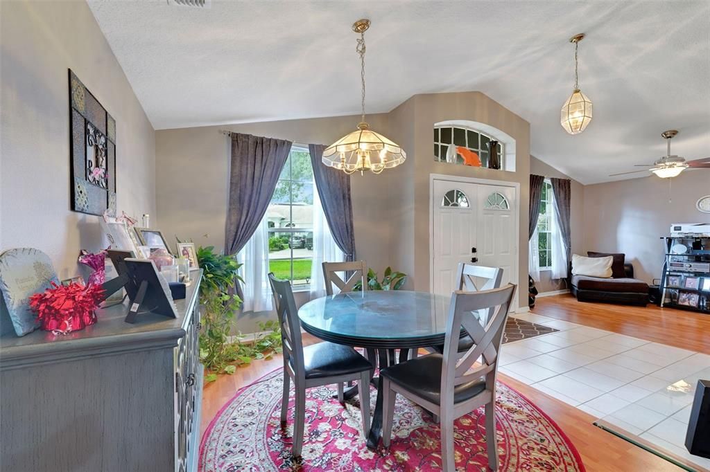 Dining room, Interior, Pendant Lights, Wood Texture Flooring