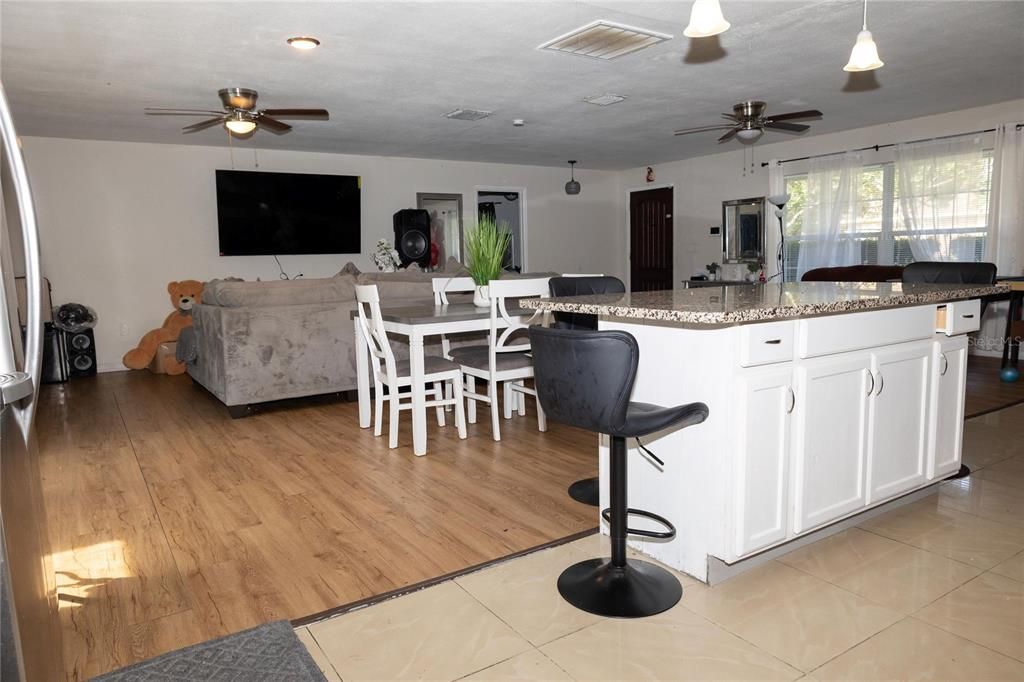 Dining room, Interior, Recessed Lighting, Wood Texture Flooring