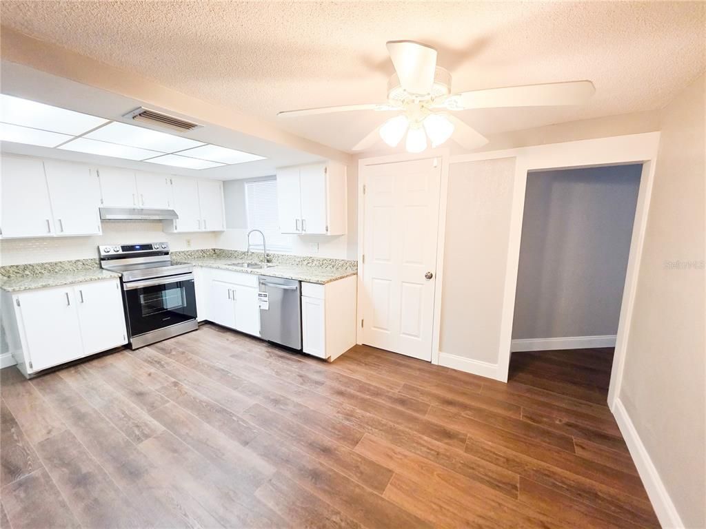 Interior, Kitchen, Stainless Steel Appliances, Wood Texture Flooring