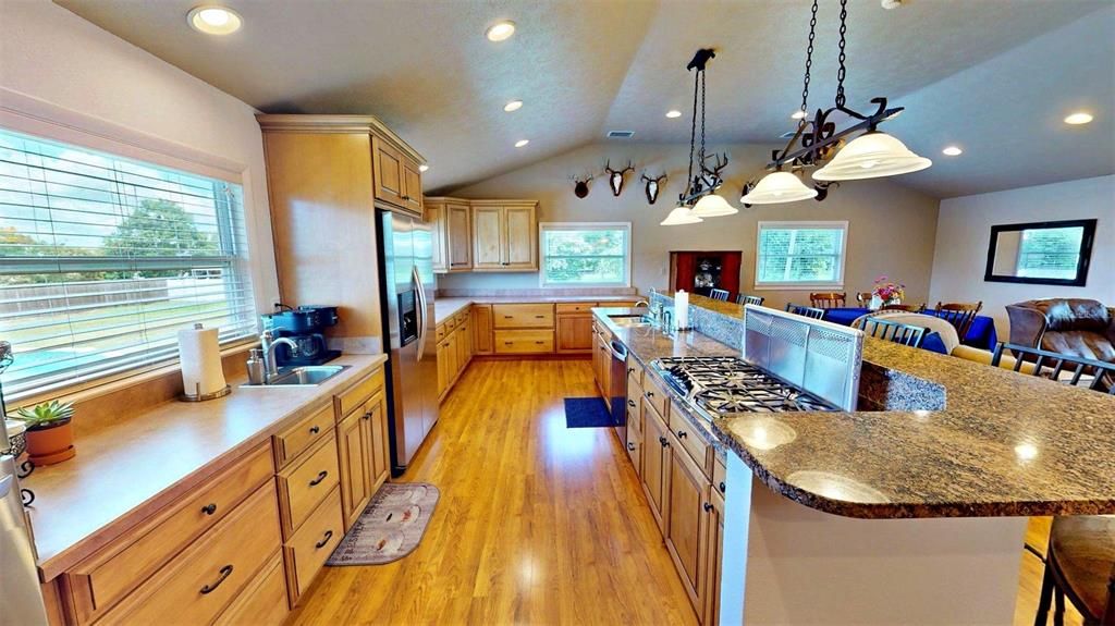 Interior, Kitchen, Pendant Lights, Recessed Lighting, Wood Texture Flooring