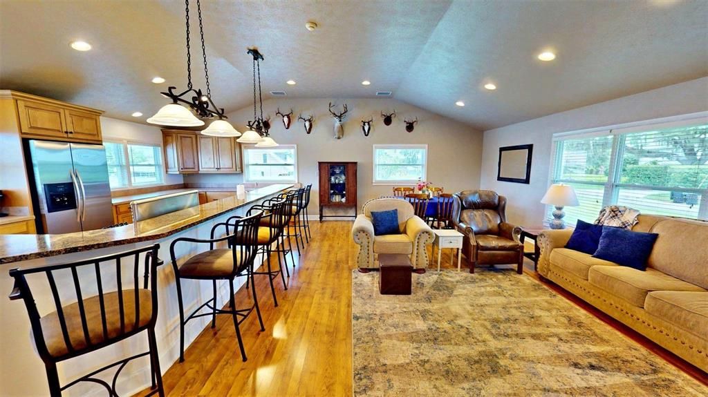 Interior, Kitchen, Living room, Pendant Lights, Recessed Lighting, Stainless Steel Appliances, Wood Texture Flooring