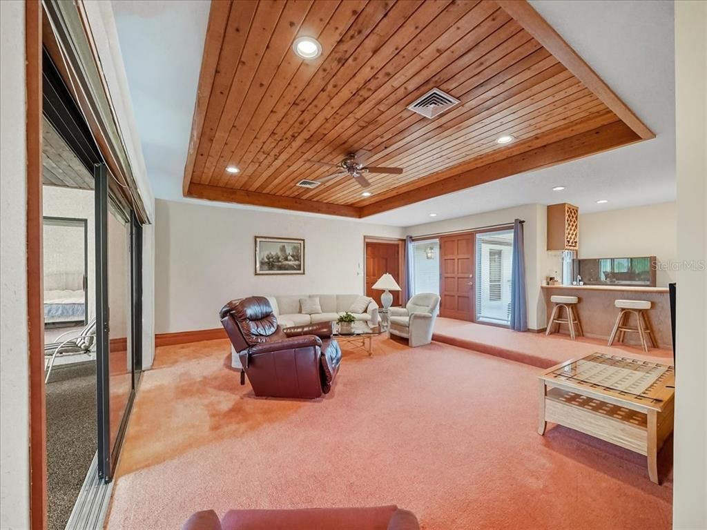 Interior, Living room, Recessed Lighting, Wooden Ceilings
