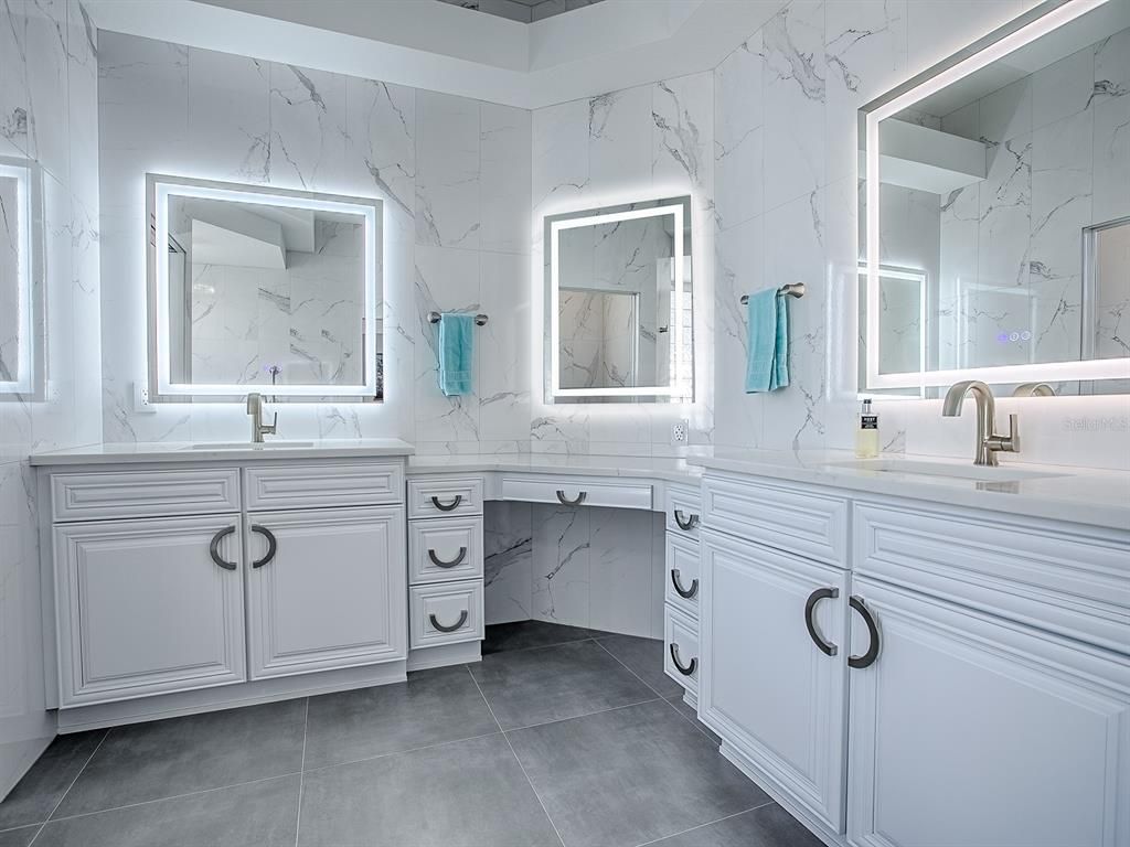 Bathroom, Dual Sink Vanities, Interior, Marble Walls