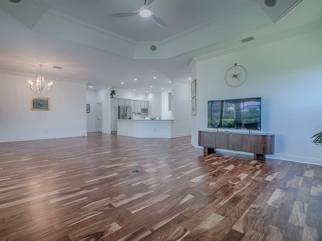 Chandelier, Interior, Kitchen, Pendant Lights, Recessed Lighting, Wood Texture Flooring