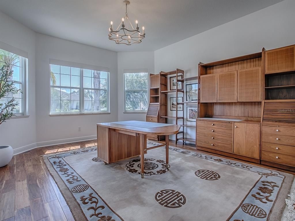 Chandelier, Home Office, Interior, Wood Texture Flooring