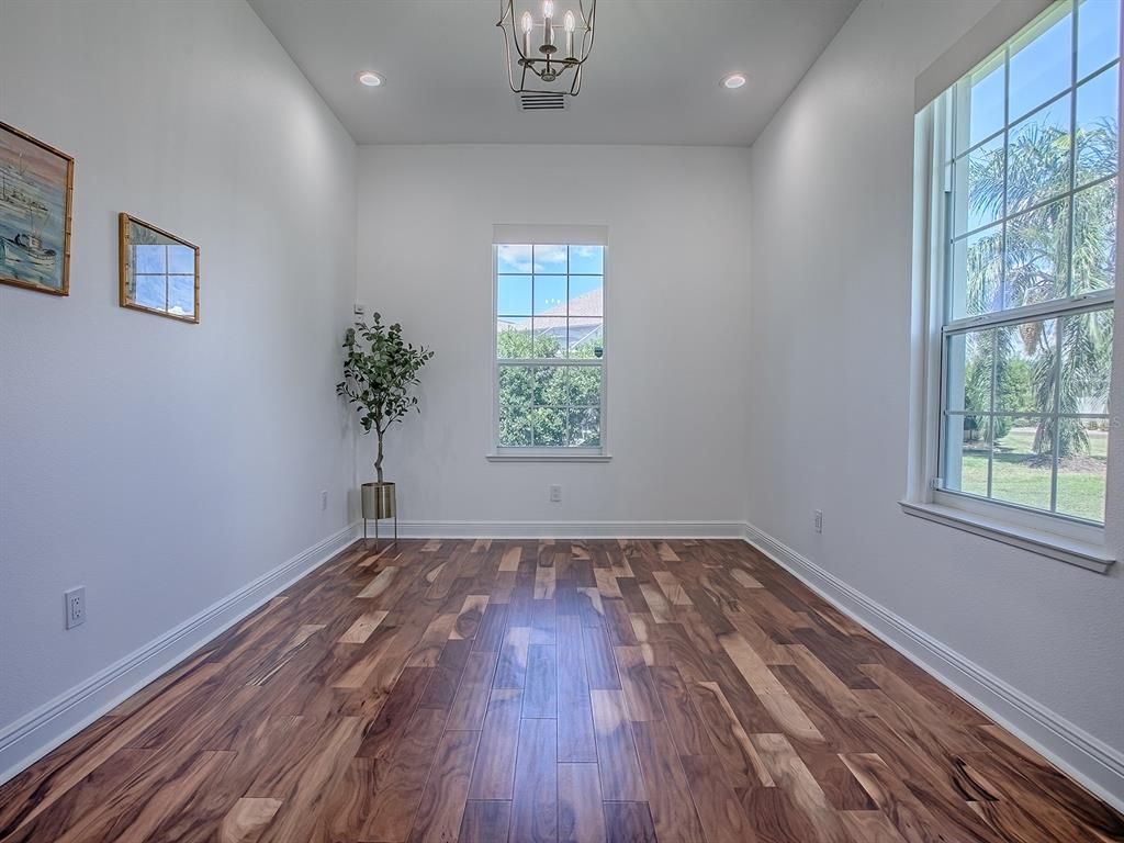 Empty room, Interior, Pendant Lights, Recessed Lighting, Wood Texture Flooring