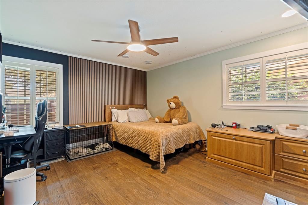 Bedroom, Home Office, Interior, Recessed Lighting, Wood Texture Flooring