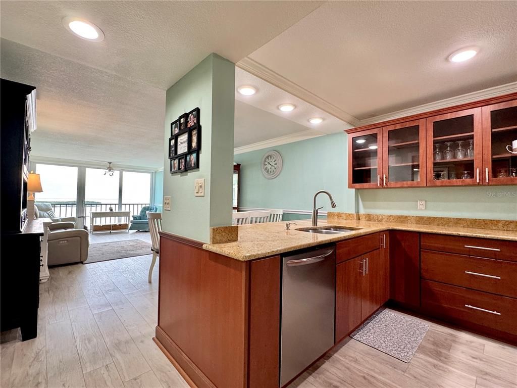 Interior, Kitchen, Living room, Recessed Lighting, Wood Texture Flooring