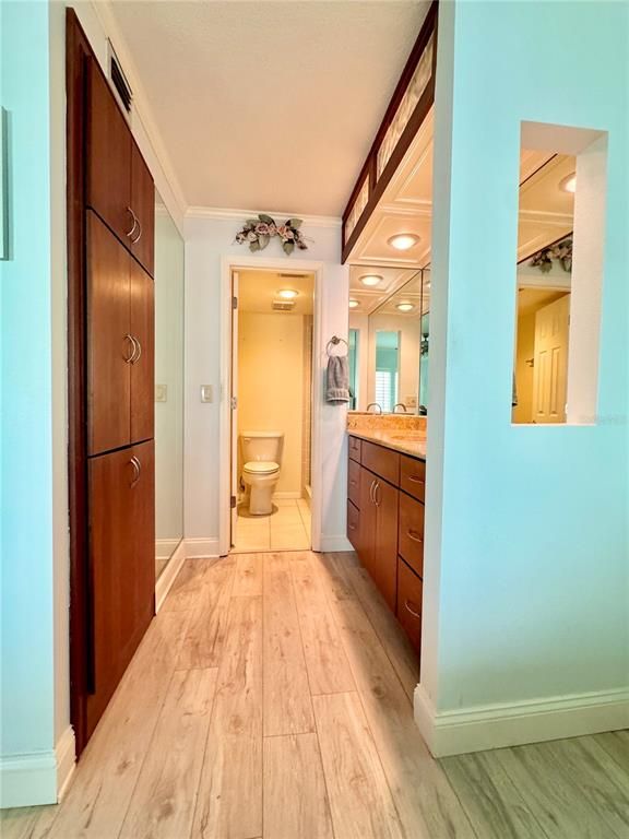 Bathroom, Interior, Recessed Lighting, Wood Texture Flooring