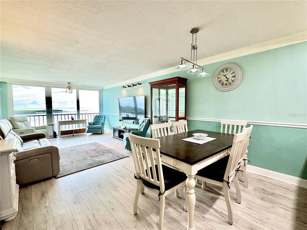 Dining room, Interior, Living room, Pendant Lights, Water, Wood Texture Flooring