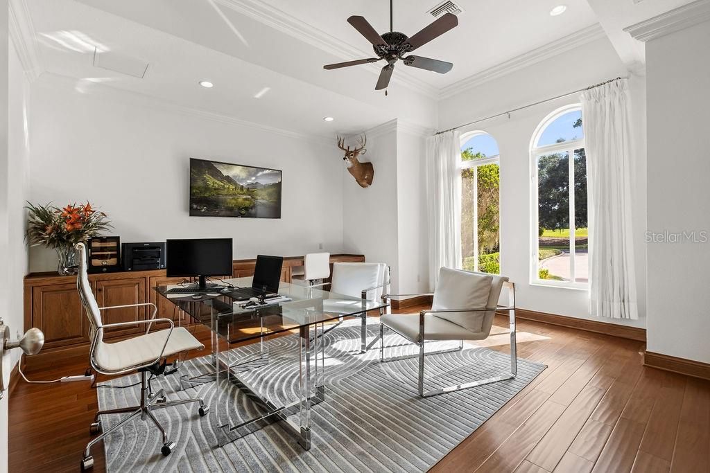 Home Office, Interior, Recessed Lighting, Wood Texture Flooring