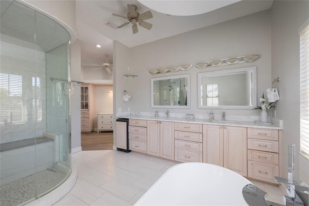Bathroom, Dual Sink Vanities, Glass Shower, Interior, Recessed Lighting