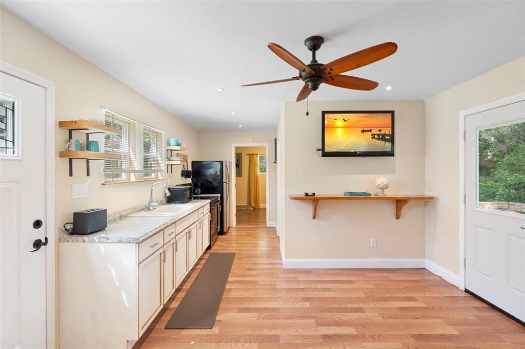 Interior, Kitchen, Recessed Lighting, Wood Texture Flooring