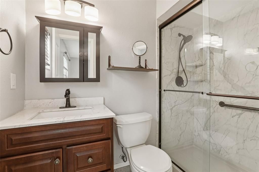 Bathroom, Glass Shower, Interior, Marble Walls