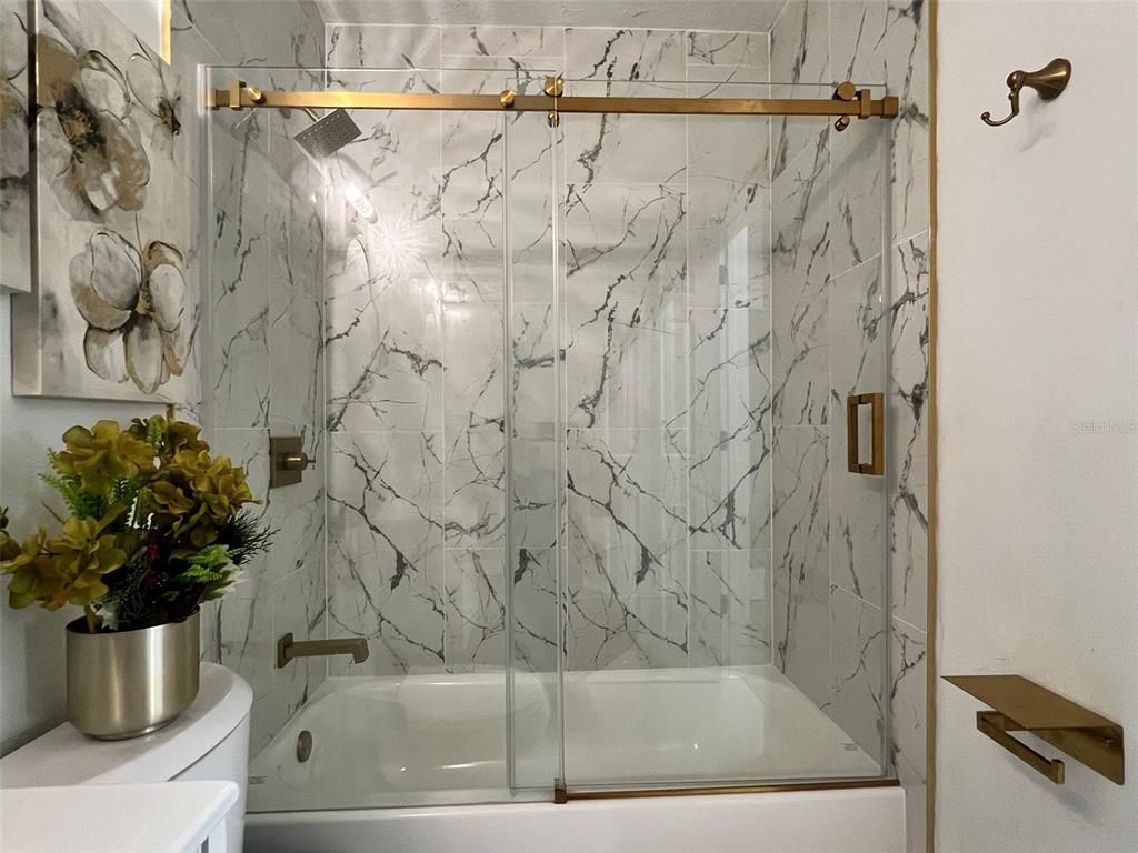 Bathroom, Glass Shower, Interior, Marble Walls