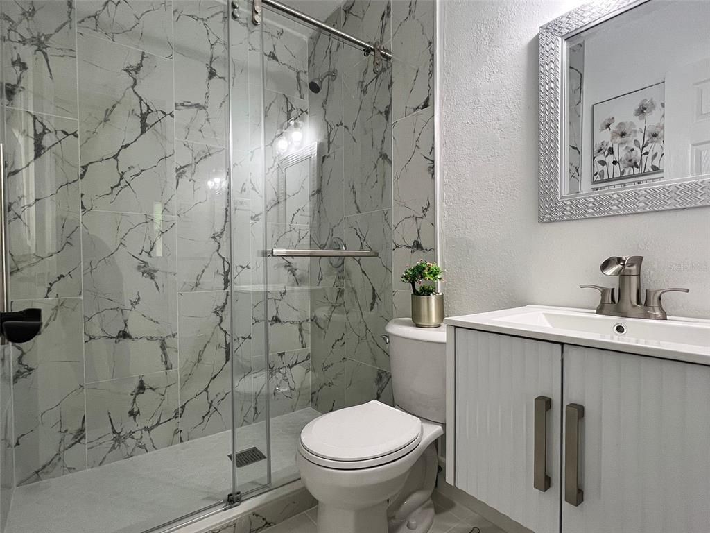 Bathroom, Glass Shower, Interior, Marble Walls