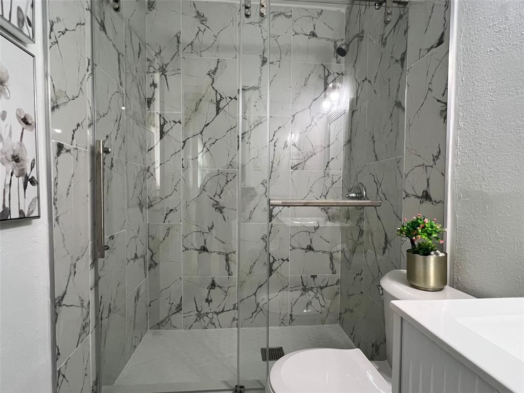 Bathroom, Glass Shower, Interior, Marble Walls