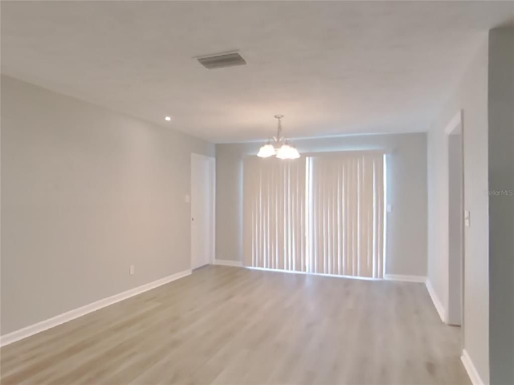 Chandelier, Empty room, Interior, Recessed Lighting, Wood Texture Flooring