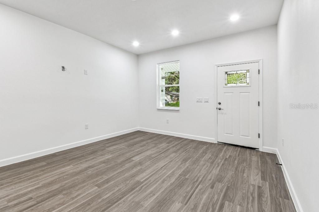 Empty room, Interior, Recessed Lighting, Wood Texture Flooring
