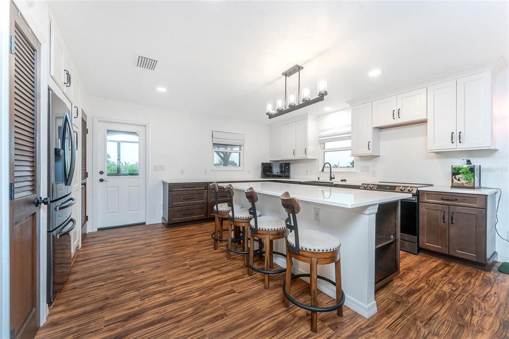 Interior, Kitchen, Pendant Lights, Recessed Lighting, Wood Texture Flooring