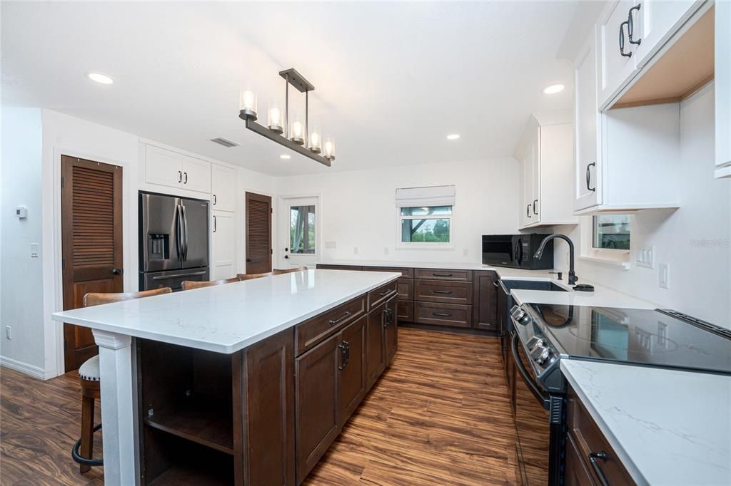 Interior, Kitchen, Pendant Lights, Recessed Lighting, Wood Texture Flooring