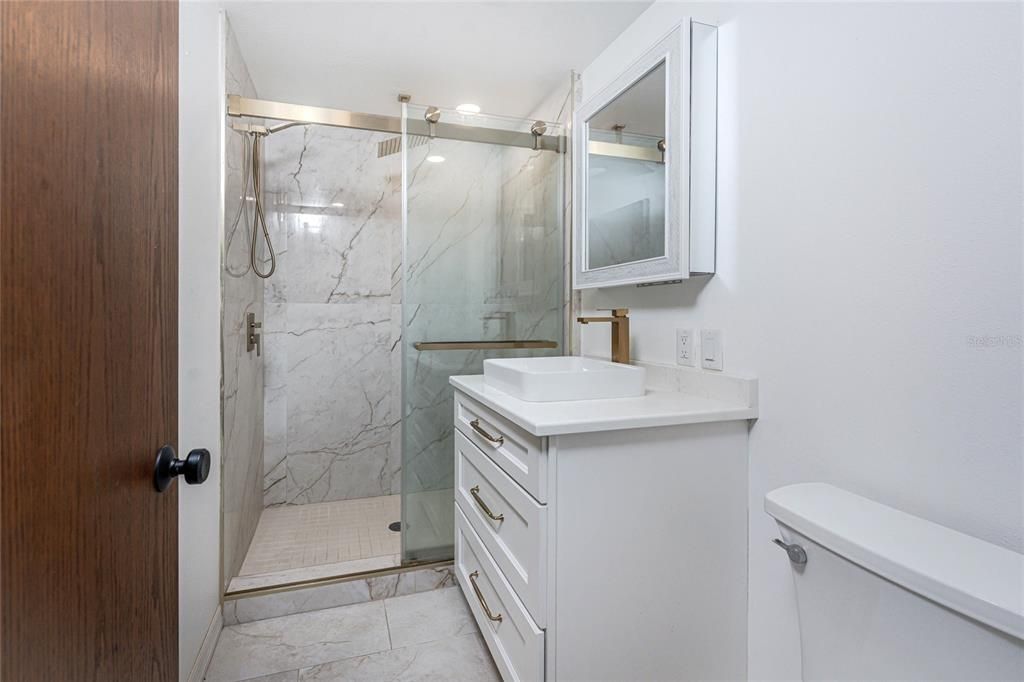 Bathroom, Glass Shower, Interior, Marble Walls