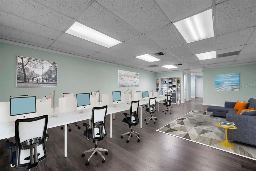 Fitness Equipment, Home Office, Interior, Recessed Lighting, Wood Texture Flooring