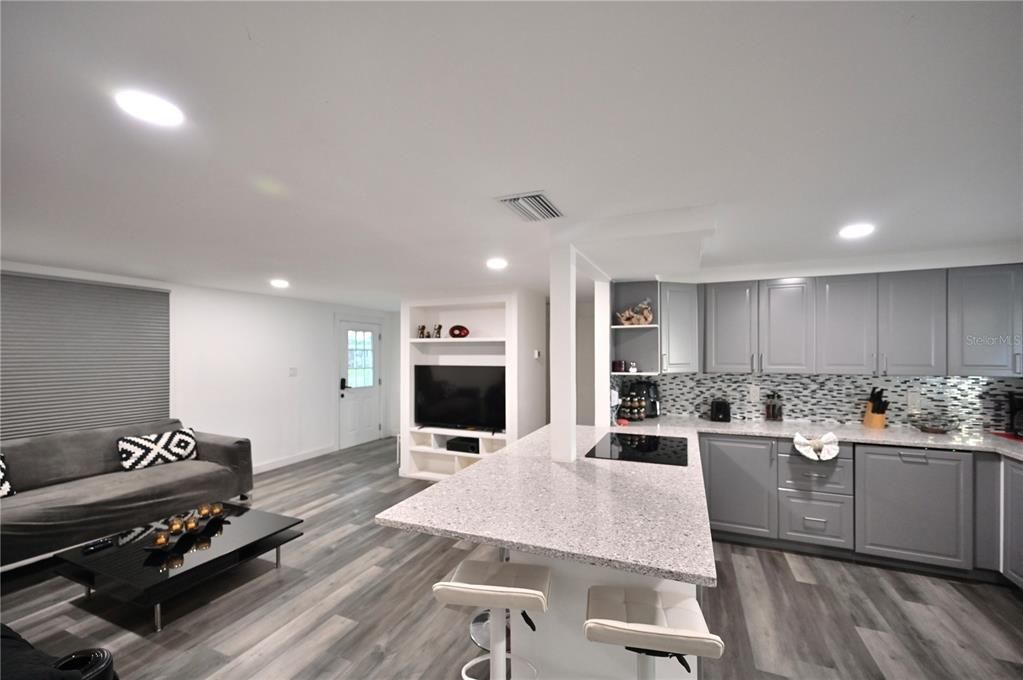 Interior, Kitchen, Recessed Lighting, Wood Texture Flooring