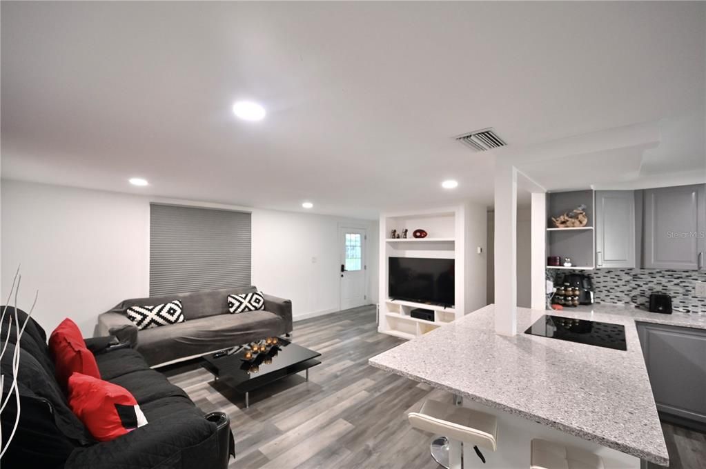 Interior, Living room, Recessed Lighting, Wood Texture Flooring