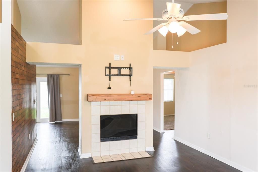 Fireplace, Interior, Wood Texture Flooring, Wooden Walls