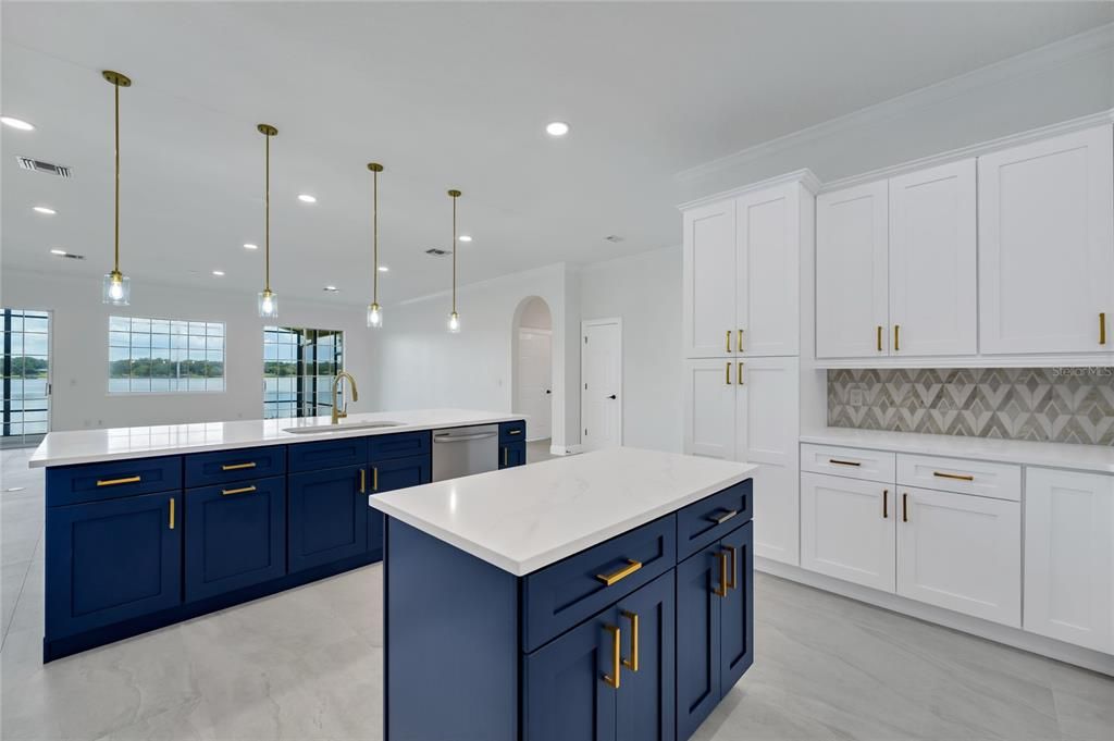 Interior, Kitchen, Marble, Pendant Lights, Recessed Lighting
