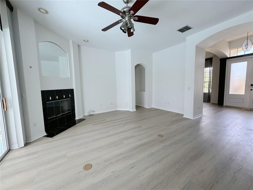 Empty room, Fireplace, Interior, Wood Texture Flooring