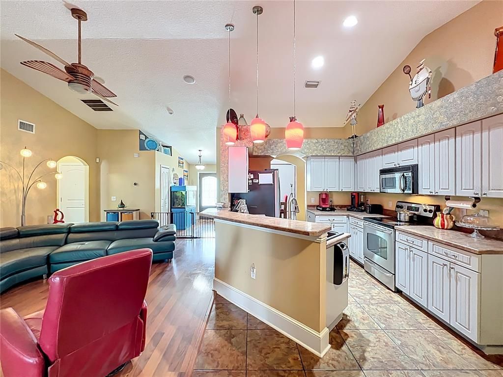 Interior, Kitchen, Living room, Pendant Lights, Recessed Lighting, Stainless Steel Appliances