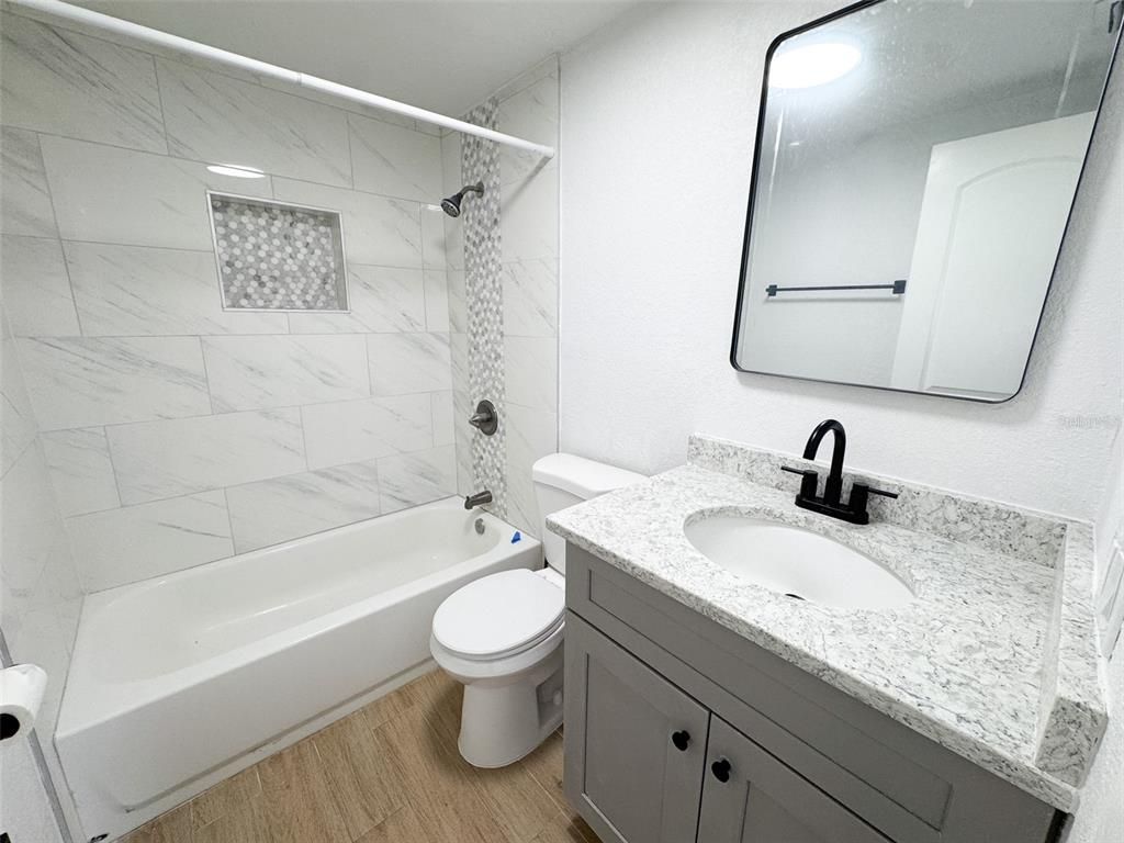 Bathroom, Interior, Marble Walls, Wood Texture Flooring