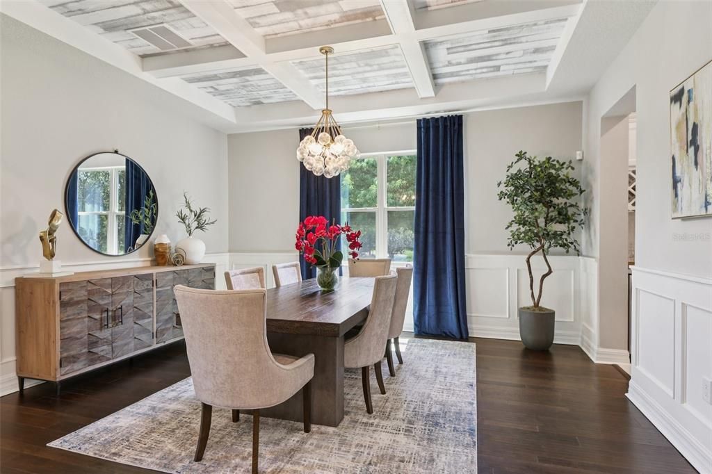 Chandelier, Dining room, Interior, Wood Texture Flooring