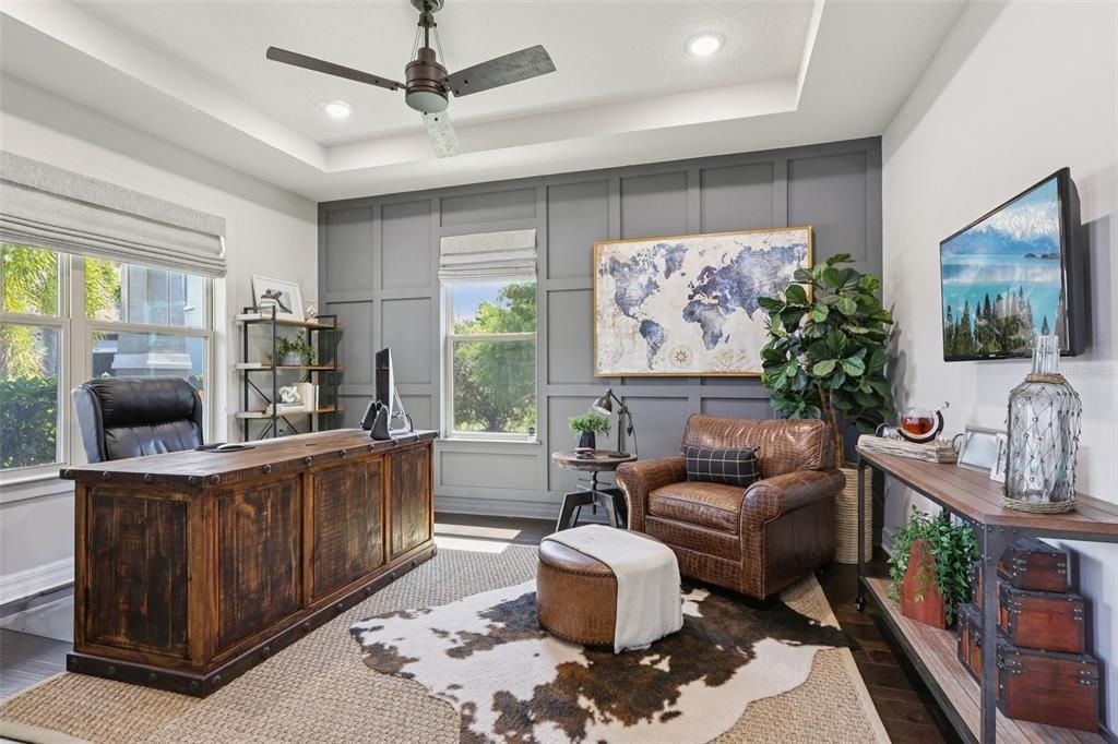 Home Office, Interior, Recessed Lighting, Wood Texture Flooring