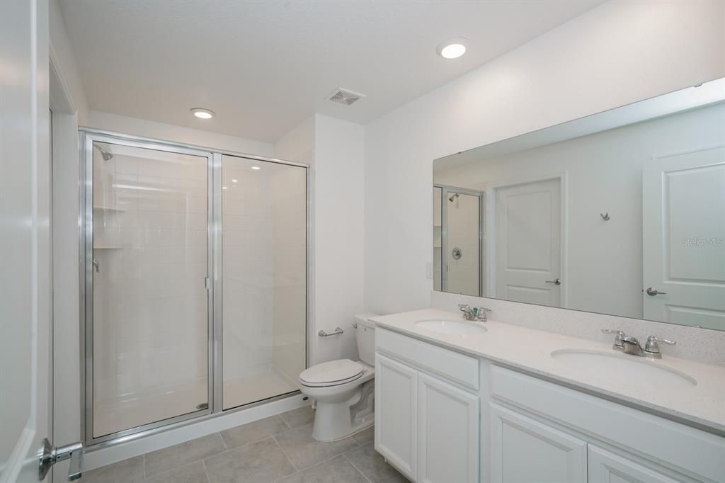 Bathroom, Dual Sink Vanities, Glass Shower, Interior, Recessed Lighting