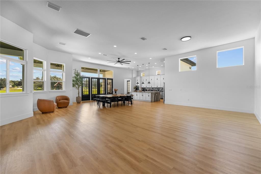 Dining room, Interior, Kitchen, Pendant Lights, Recessed Lighting, Wood Texture Flooring