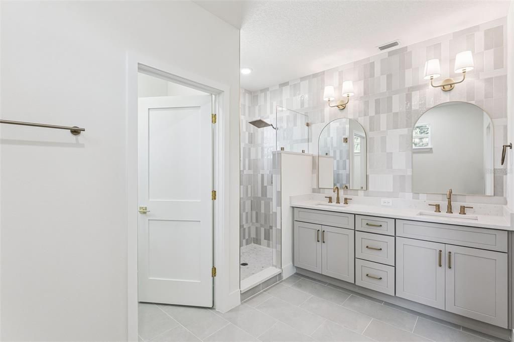 Bathroom, Dual Sink Vanities, Glass Shower, Interior, Recessed Lighting
