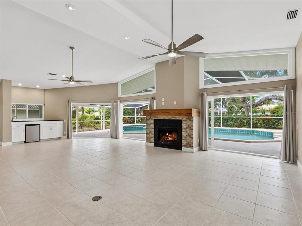 Empty room, Fireplace, Interior, Recessed Lighting