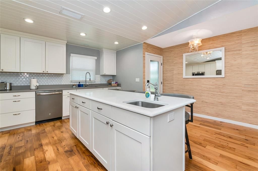 Chandelier, Interior, Kitchen, Recessed Lighting, Wood Texture Flooring