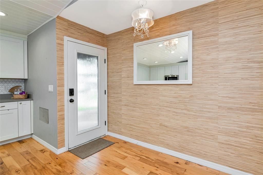 Chandelier, Empty room, Interior, Recessed Lighting, Wood Texture Flooring